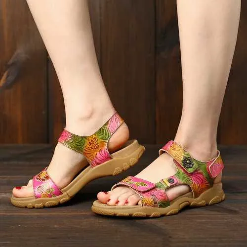 Soft Leather Hook Loop Sandals