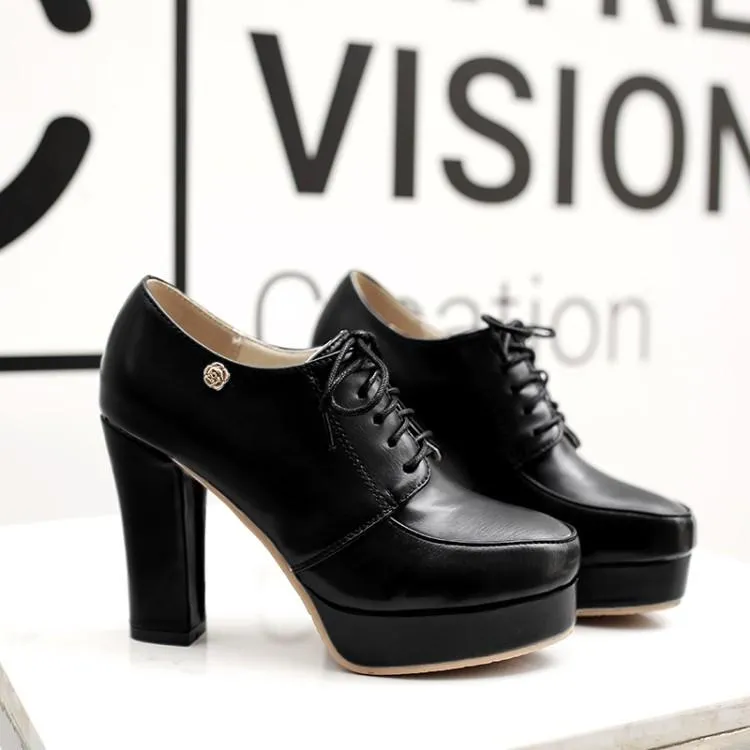 Women's platform chunky high heel oxford shoes england style front lace shoes